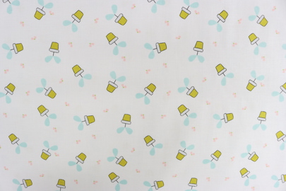 Riley Blake Printed Cotton - Pretty Potplants White 112cm